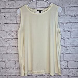 Eileen Fisher L Tank Top Tencel Lyocell Stretch Jersey Cream Scoop Neck Slit